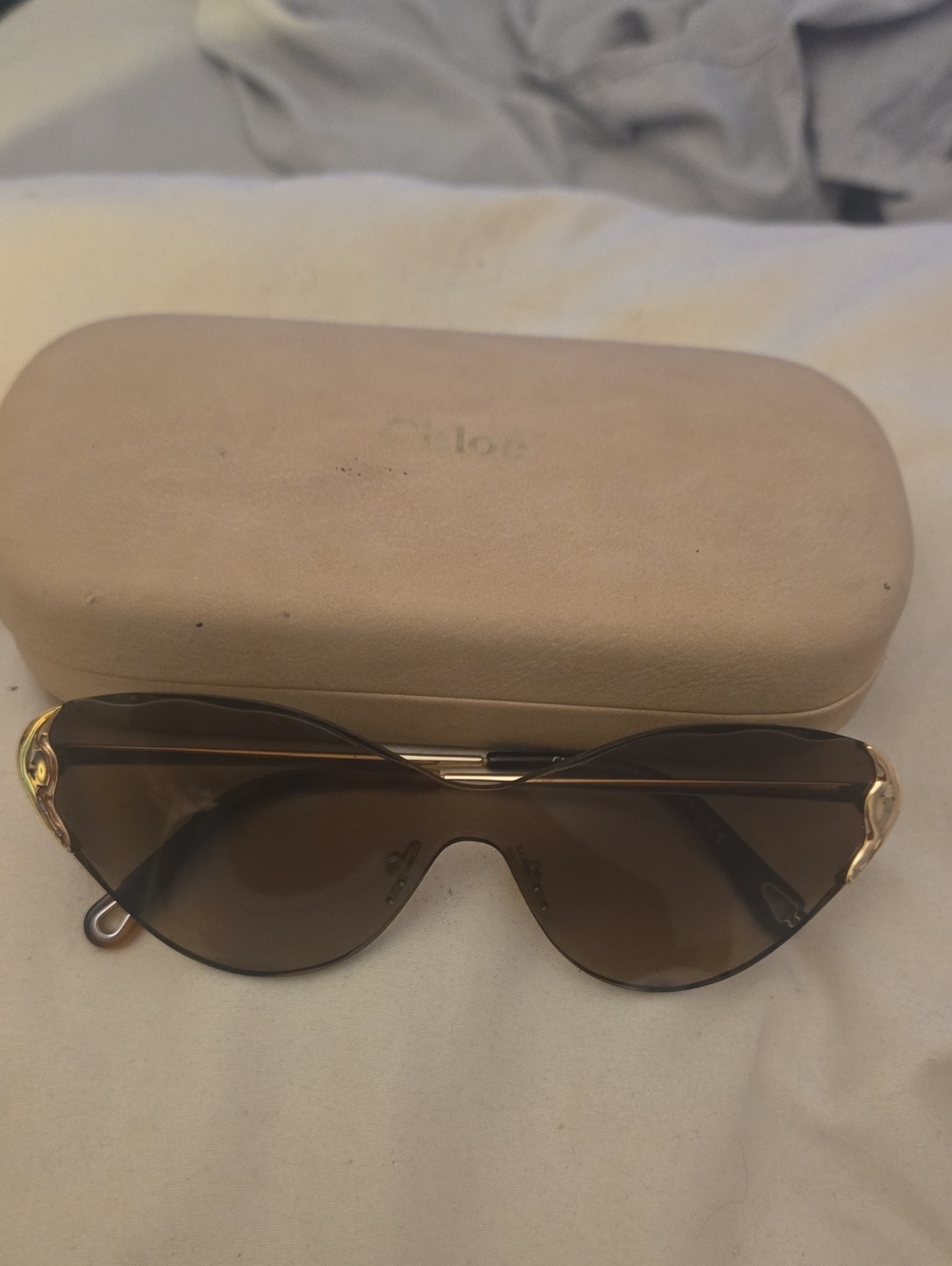 Chloe Brown Gradient Cat-Eye Sunglasses with Gold Accents